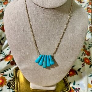 Plunder Posse Vintage Inspired Boho Western Turquoise Fan Necklace 20-21”